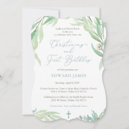 Invitación Primavera Verde deja al niño cristiano bautizando 