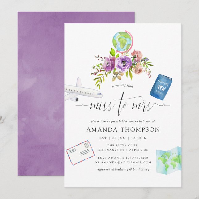 Invitación Primavera Viajando De Miss A Sra. Bridal Shower (Anverso / Reverso)