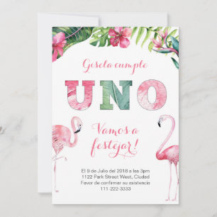 Invitación Primer Añito Flamenco   1 cumpleaños Flamingo