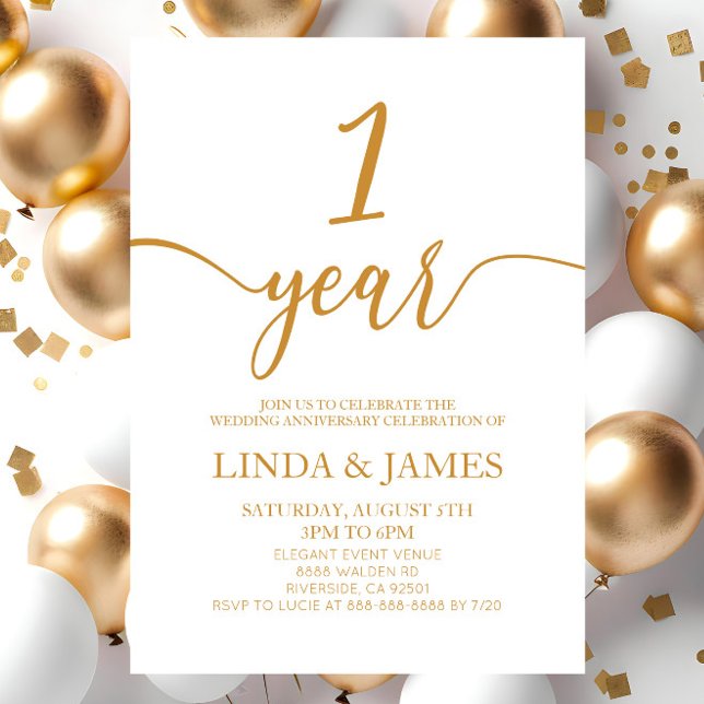 Invitación Primer aniversario Boda de Champagne minimalista (Subido por el creador)