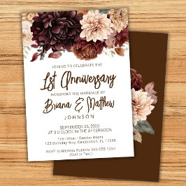 Invitación Primer aniversario Boda de la floral beige marrón