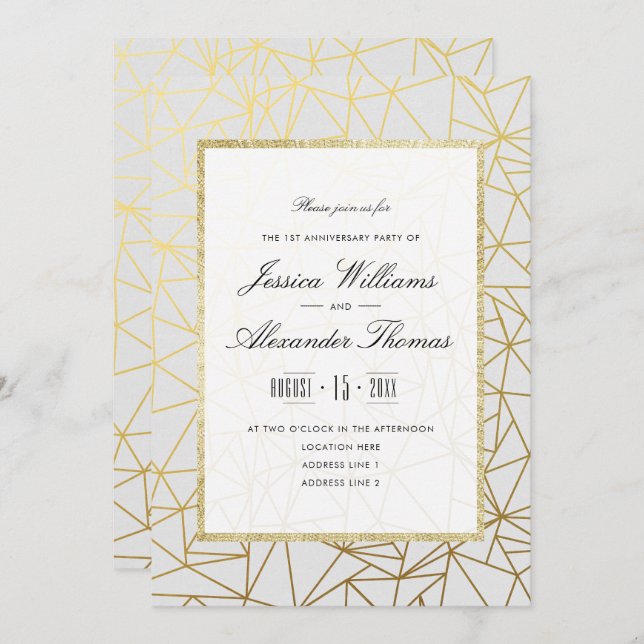 Invitación Primer Aniversario Boda del Oro y el Blanco Clásic (Anverso / Reverso)