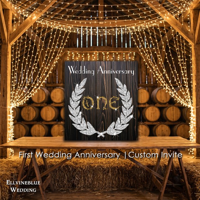Invitación Primer Aniversario de Boda | Madera Rústica y Oro (Subido por el creador)