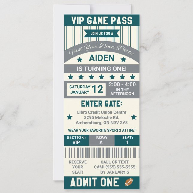 Invitación ¡Primer Año Abajo! Cumpleaños del equipo de fútbol (Anverso)