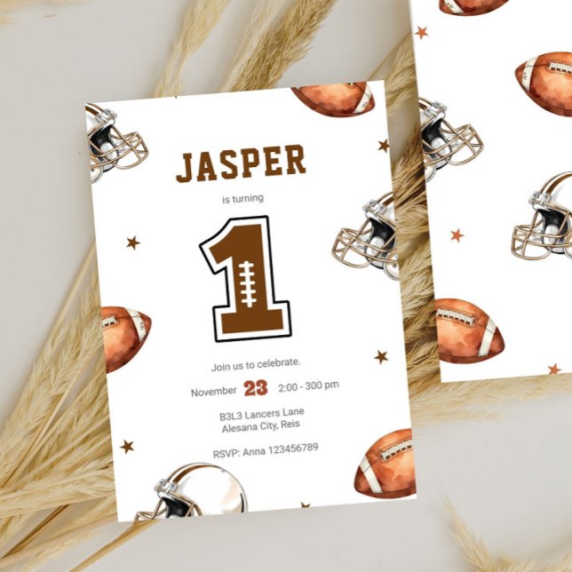 Invitación Primer Año Atrás El Fútbol | 1.ᵉʳ cumpleaños 1 (rookie of the year, first birthday party, boy birthday party invite, football, football birthday par)