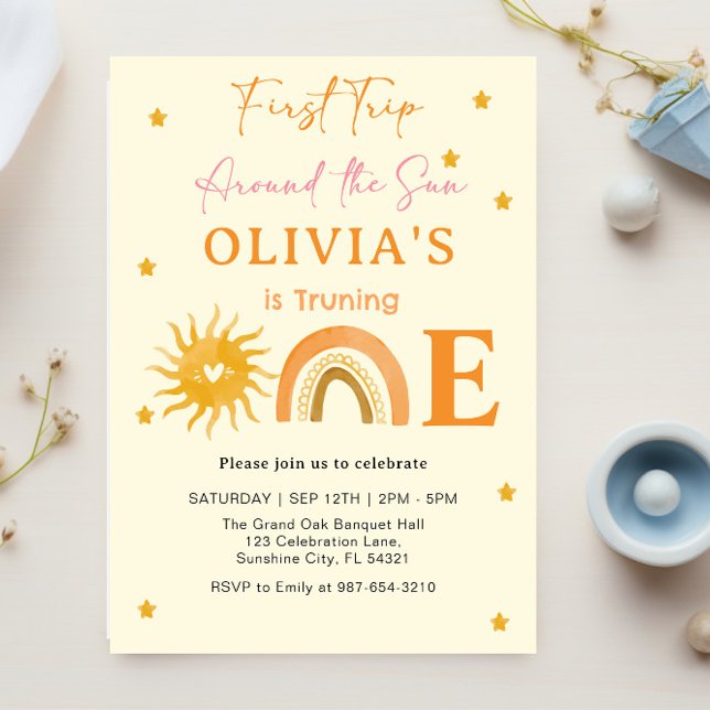 Invitación Primer Año de Boho Baby alrededor del Sol (Subido por el creador)