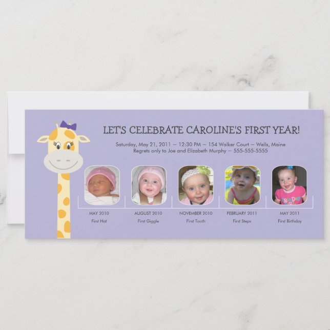 Invitación Primer año de cumpleaños de la niña bebé (Anverso)