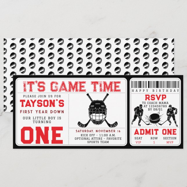 Invitación Primer año de hockey primer año de boleto de cumpl (Anverso / Reverso)