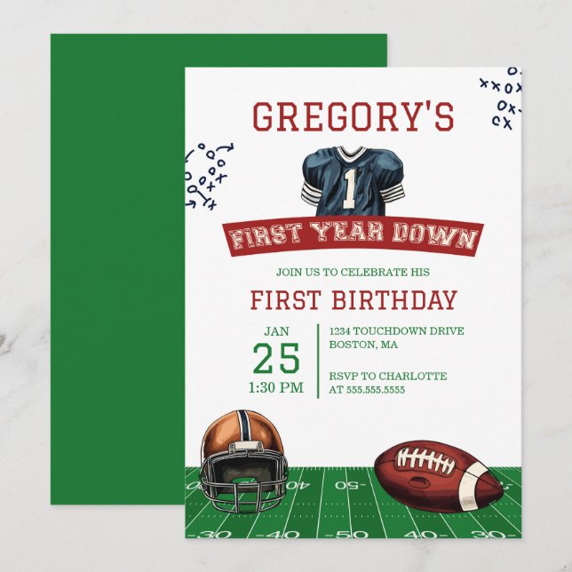 Invitación Primer año del primer cumpleaños del fútbol (Anverso / Reverso)