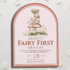 Invitación Primer Arco de hadas rosadas y rojas Primer Fiesta