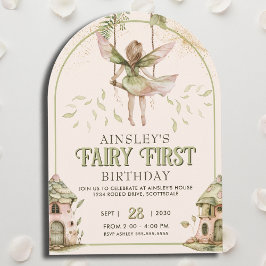 Invitación Primer Arco de Sage Green y Pink Fairy Primer Cump