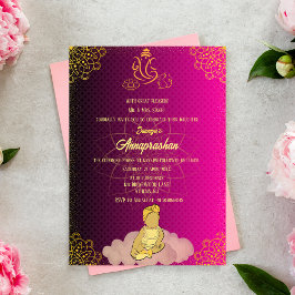 Invitación Primer arroz "Annaprashan" imagen rosada del bebé 