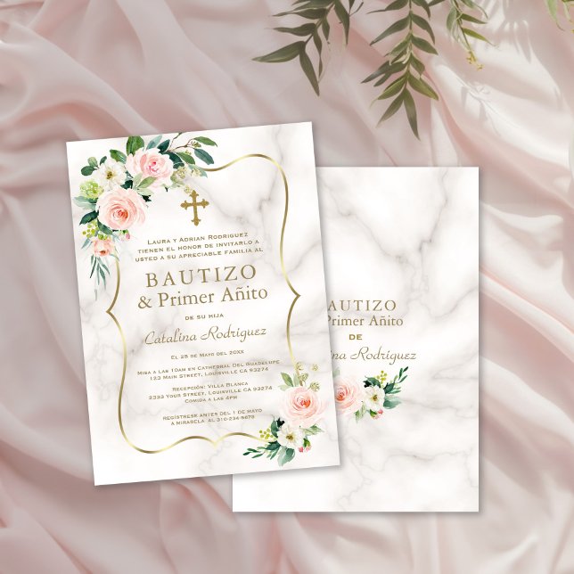 Invitación Primer bautismo de cumpleaños del español floral r (Subido por el creador)