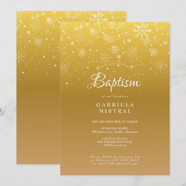 Invitación Primer bautismo de nieve bautiza bautismo de oro (Anverso / Reverso)