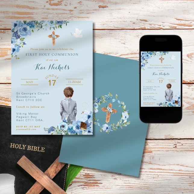 Invitación Primer bautismo sagrado de la comunión niño Dusky  (Subido por el creador)