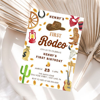 Invitación Primer bebé rodeo de cumpleaños de occidente