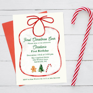 Invitación Primer Bib de Navidad Bib Primer Cumpleaños