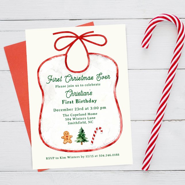 Invitación Primer Bib de Navidad Bib Primer Cumpleaños (Subido por el creador)