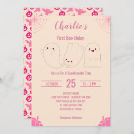 Invitación Primer Boo-día Personalizado Rosado Halloween Cump