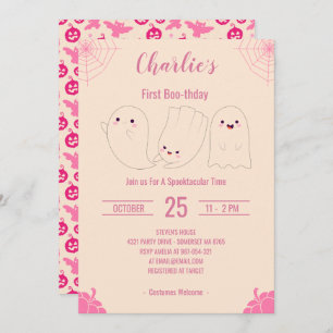 Invitación Primer Boo-día Personalizado Rosado Halloween Cump