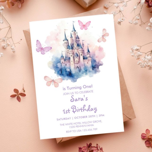 Invitación Primer Castillo de Cumpleaños Fiesta de Mariposa L (Subido por el creador)
