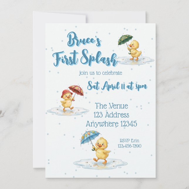 Invitación Primer chapuzón, Cumpleaños de Pato Saltarín de Ch (Anverso)