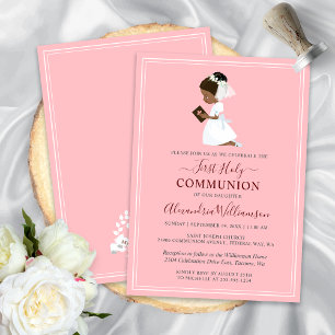 Invitación Primer Chica afroamericano de la comunidad rosado
