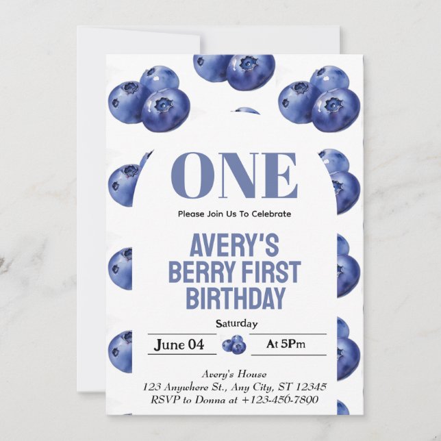 Invitación Primer Chica de Blueberry Berry (Anverso)