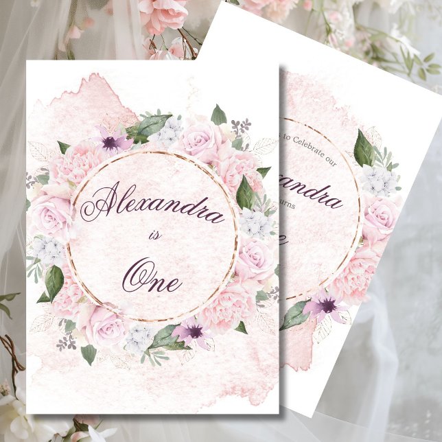 Invitación Primer Chica de cumpleaños Bonito rosas rosadas (Subido por el creador)