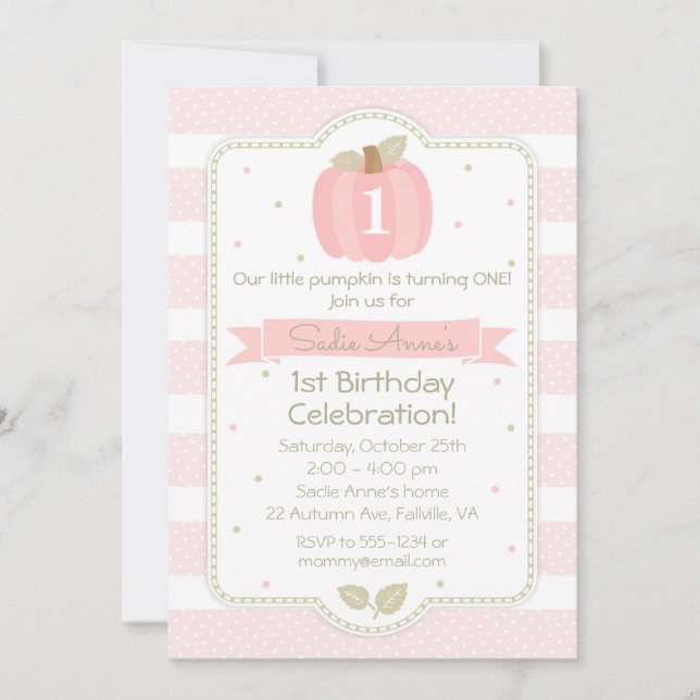 Invitación Primer Chica de cumpleaños  de calabaza rosa cumpl (Anverso)