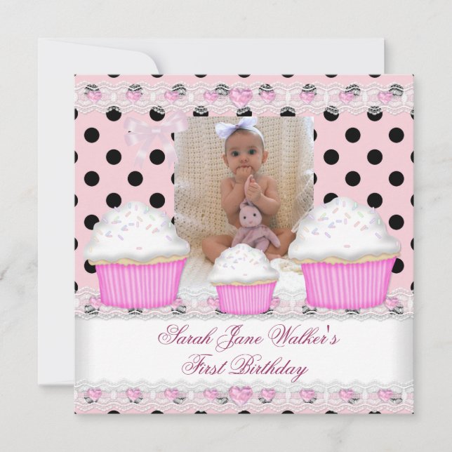 Invitación Primer Chica de cumpleaños pastelitos rosados Bebé (Anverso)