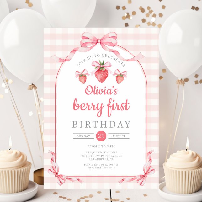 Invitación Primer Chica de Cute Berry (Cute Berry First Girl 1st Birthday Invitation)