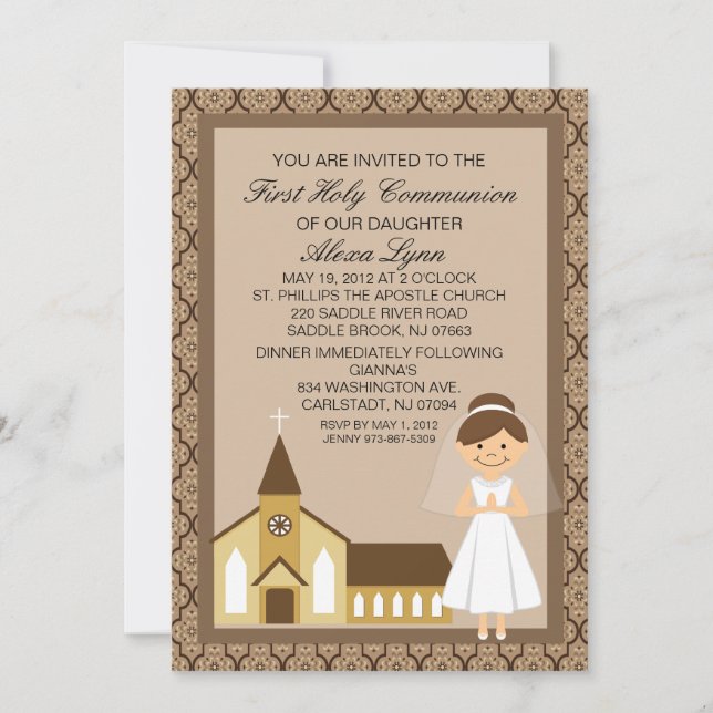 Invitación Primer chica de la comunión del bonito por la (Anverso)