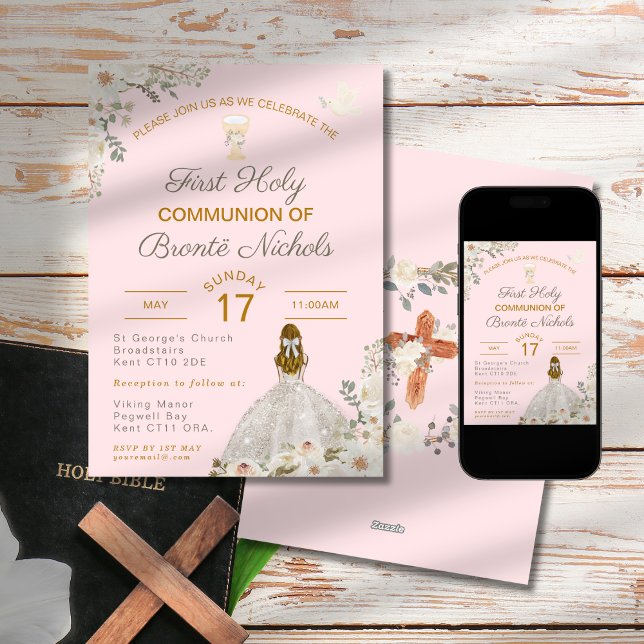 Invitación Primer Chica de la Santa Comunión Rubor Pink Chali (Subido por el creador)