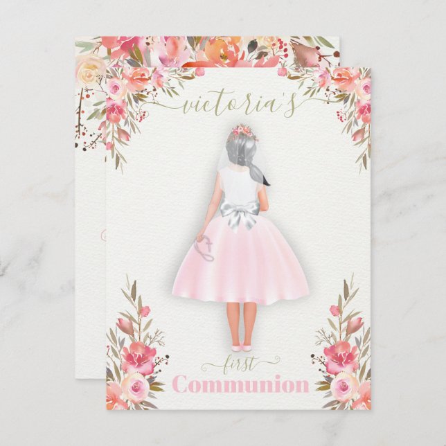 Invitación Primer Chica de Retrato Personalizado de la Santa  (Anverso / Reverso)