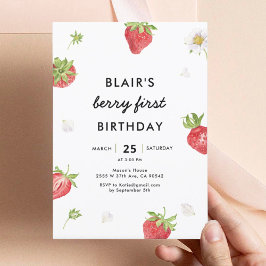 Invitación Primer Chica de Strawberry Berry Primer cumpleaños