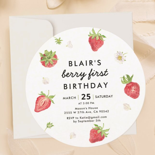 Invitación Primer Chica de Strawberry Berry Primer cumpleaños (Subido por el creador)