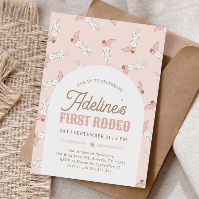 Invitación Primer Chica rodeo occidental rosado Cumpleaños (Subido por el creador)