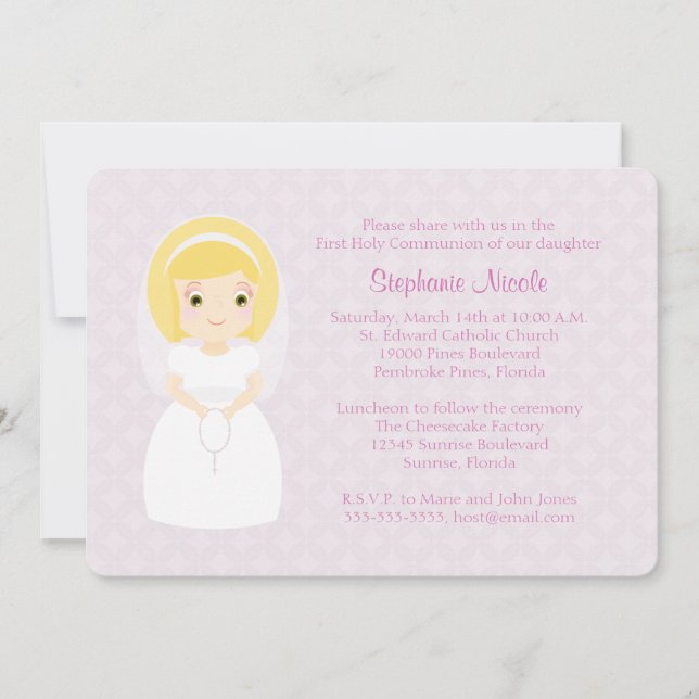 Invitación Primer Chica rubio de la comunión (Anverso)