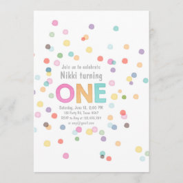 Invitación Primer confeti de la acuarela del chica de la