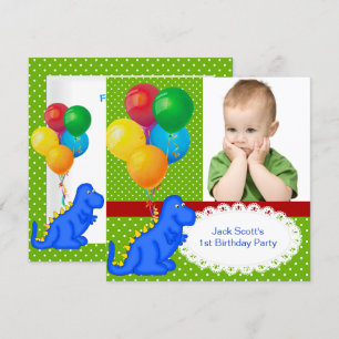 Invitación Primer cumpleaños 1er Dinosaurio Verde Azul Niño