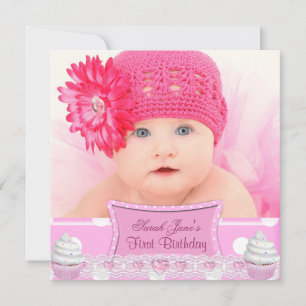 Invitación Primer Cumpleaños 1ra Niña Lindos Cupcakes Rosados