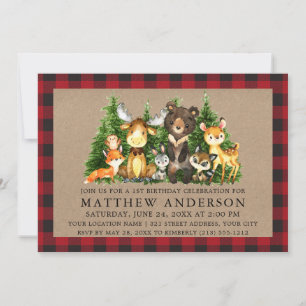Invitación Primer cumpleaños acuarela Carne de bosque animale