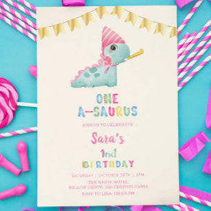 Invitación Primer cumpleaños acuarela Dinosaurio Gold
