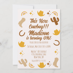 Invitación Primer Cumpleaños Arcoíris Rodeos Groovy Cumpleaño