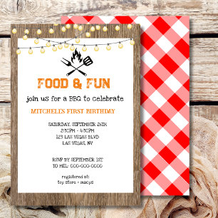 Invitación Primer cumpleaños BBQ Red Plaid Gingham