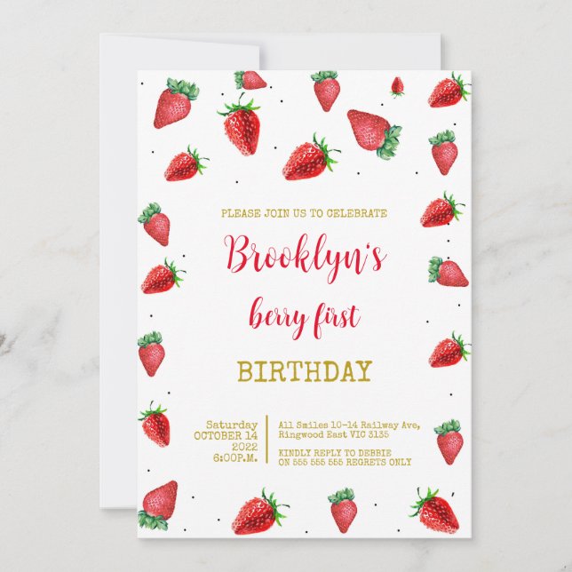 Invitación Primer cumpleaños Berry Sweet (Anverso)