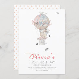 Invitación Primer cumpleaños Boho Balloon de aire caliente fi