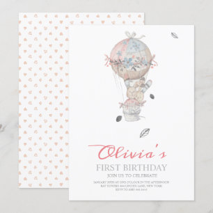 Invitación Primer cumpleaños Boho Balloon de aire caliente fi