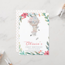 Invitación Primer cumpleaños Boho Boho Balón de aire caliente